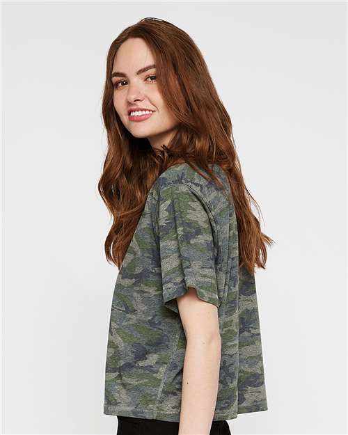 LAT 3518 Women's Boxy Tee - Vintage Camo - model side