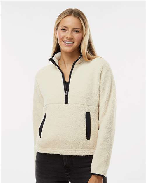 Boxercraft BW8501 Women's Everest Half-Zip Pullover - Natural/ Black - model front