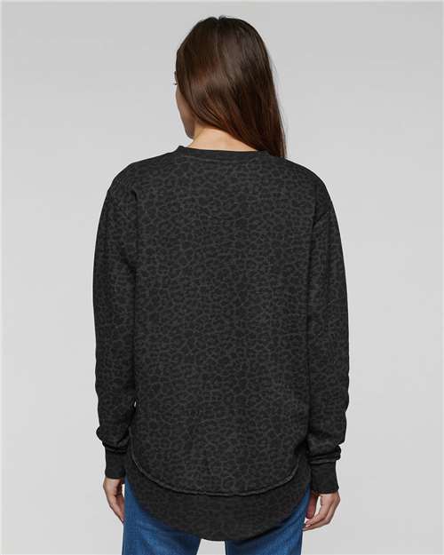 LAT 3525 Women's Weekend Crewneck Sweatshirt - Black Leopard - model back