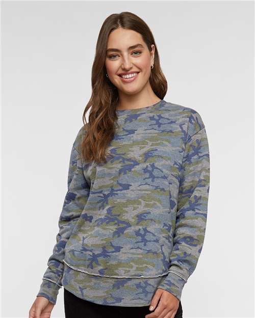 LAT 3525 Women's Weekend Crewneck Sweatshirt - Vintage Camo - model front