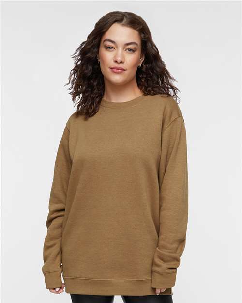 LAT 6925 Unisex Elevated Fleece Crewneck Sweatshirt - Coyote Brown - model front
