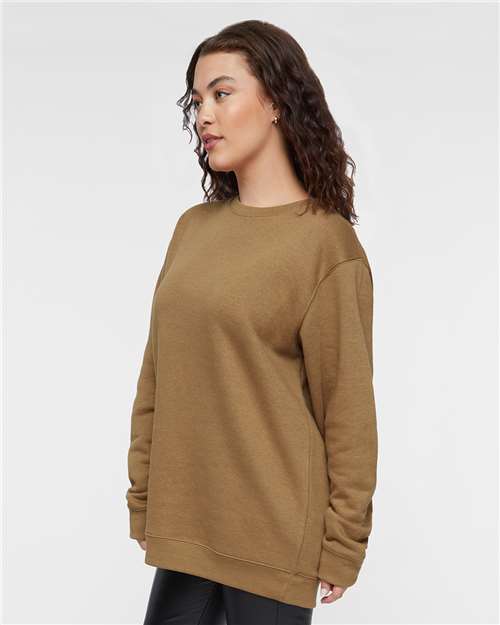 LAT 6925 Unisex Elevated Fleece Crewneck Sweatshirt - Coyote Brown - model side