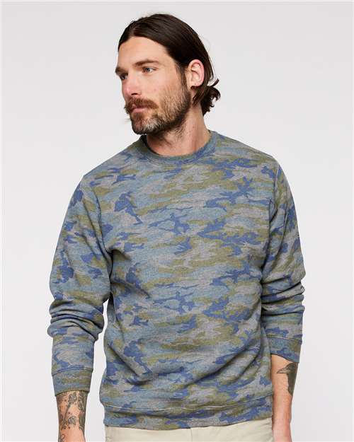 LAT 6925 Unisex Elevated Fleece Crewneck Sweatshirt - Vintage Camo - model front