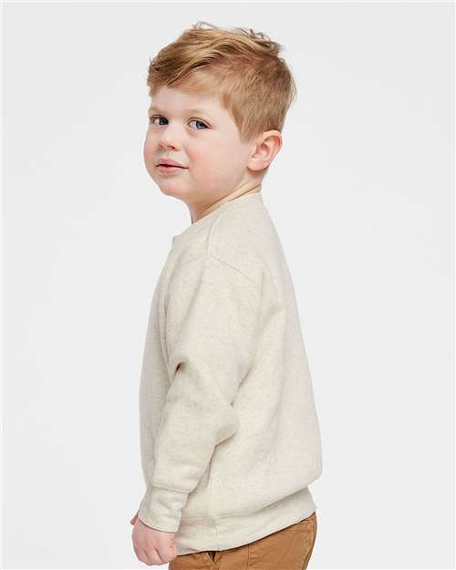 Rabbit Skins 3317 Toddler Fleece Crewneck Sweatshirt - Natural Heather - model side