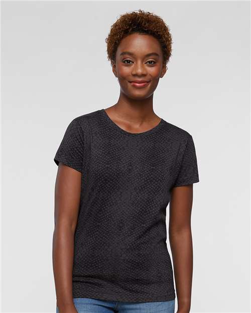 LAT 3516 Women's Fine Jersey Tee - Black Reptile - model front