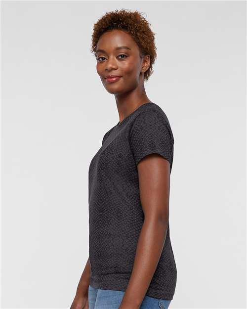 LAT 3516 Women's Fine Jersey Tee - Black Reptile - model side