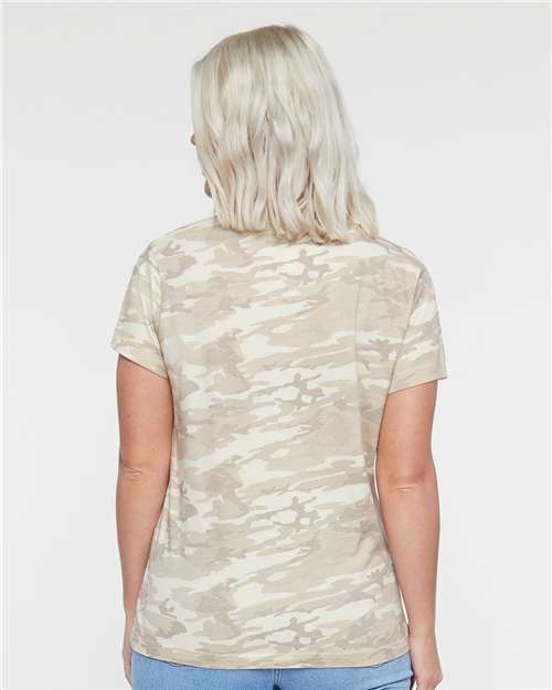 LAT 3516 Women's Fine Jersey Tee - Natural Camo - model back
