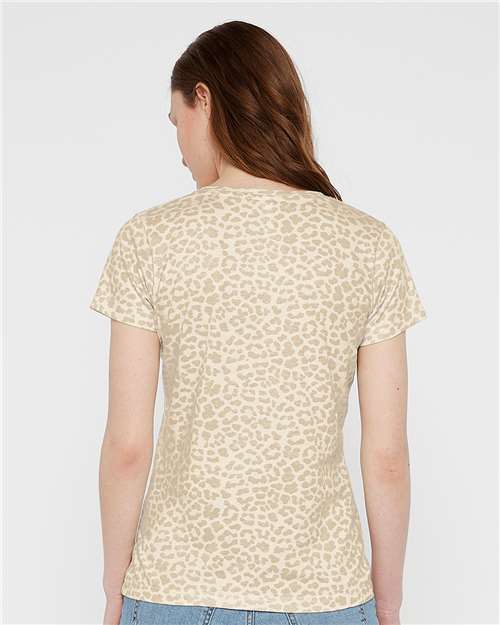 LAT 3516 Women's Fine Jersey Tee - Natural Leopard - model back