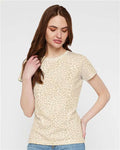 LAT 3516 Women's Fine Jersey Tee - Natural Leopard - model front