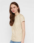 LAT 3516 Women's Fine Jersey Tee - Natural Leopard - model side