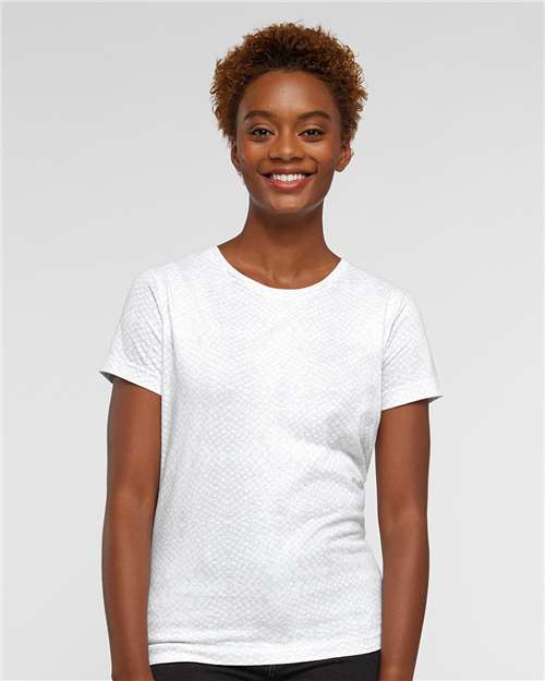 LAT 3516 Women's Fine Jersey Tee - White Reptile - model front