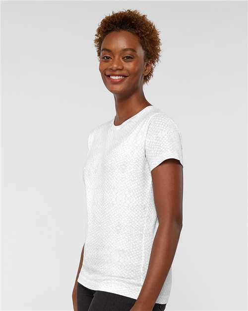 LAT 3516 Women's Fine Jersey Tee - White Reptile - model side