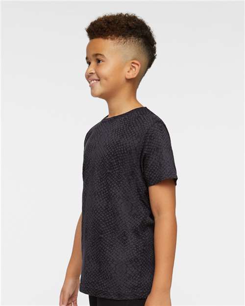 LAT 6101 Youth Fine Jersey Tee - Black Reptile - model side