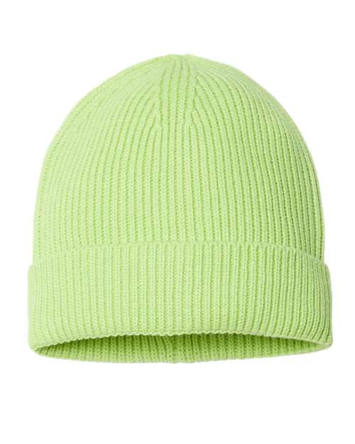 Atlantis Headwear ANDY Sustainable Fine Rib Cuffed Beanie - Acid Green - front