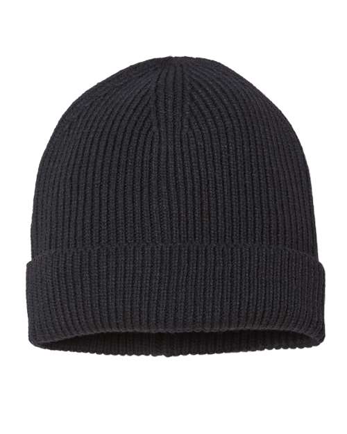 Atlantis Headwear ANDY Sustainable Fine Rib Cuffed Beanie - Black - front