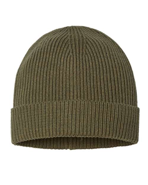 Atlantis Headwear ANDY Sustainable Fine Rib Cuffed Beanie - Olive - front