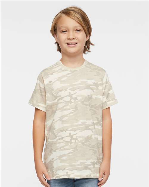 LAT 6101 Youth Fine Jersey Tee - Natural Camo - model front