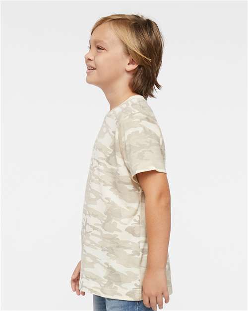 LAT 6101 Youth Fine Jersey Tee - Natural Camo - model side