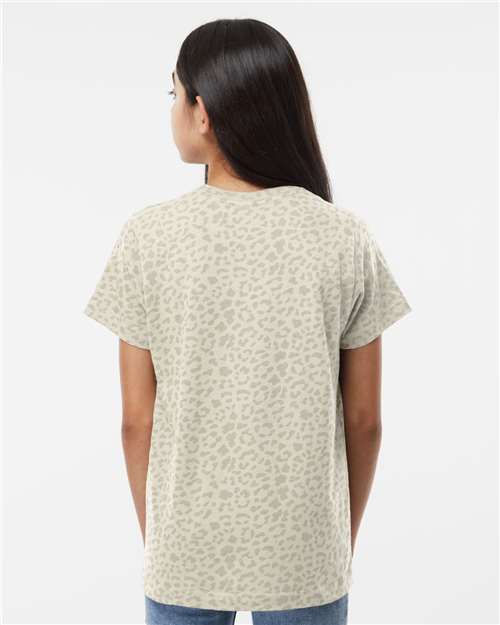 LAT 6101 Youth Fine Jersey Tee - Natural Leopard - model back