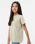LAT 6101 Youth Fine Jersey Tee - Natural Leopard - model side
