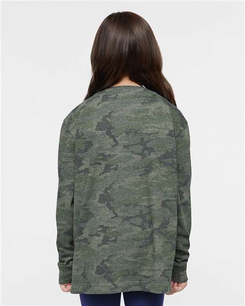 LAT 6201 Youth Fine Jersey Long Sleeve Tee - Vintage Camo - model back