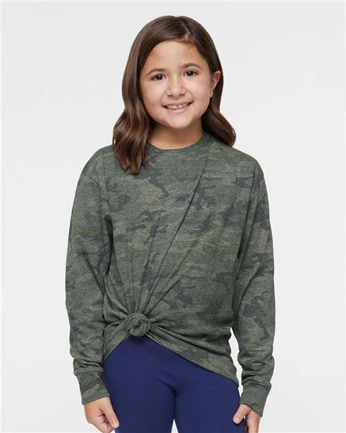 LAT 6201 Youth Fine Jersey Long Sleeve Tee - Vintage Camo - model front