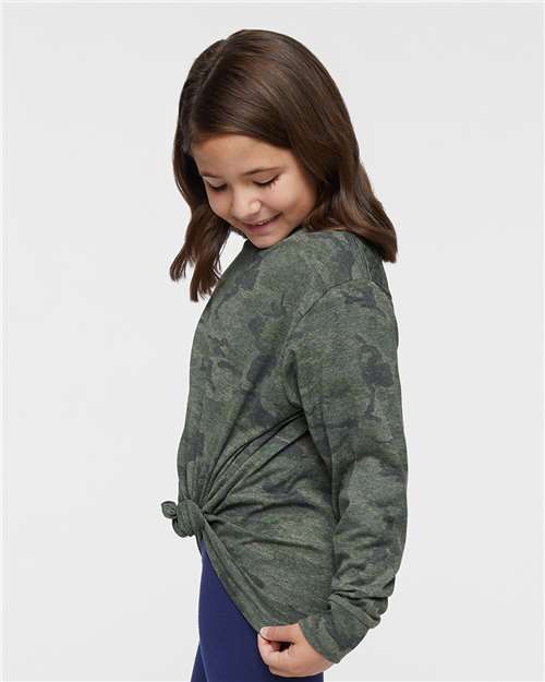 LAT 6201 Youth Fine Jersey Long Sleeve Tee - Vintage Camo - model side