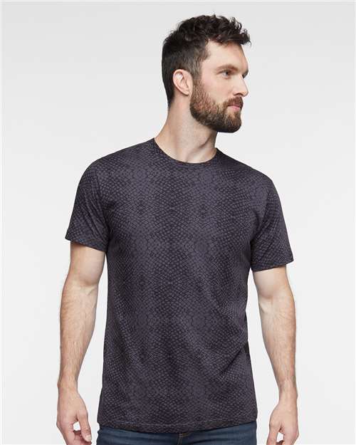 LAT 6901 Unisex Fine Jersey Tee - Black Reptile - model front