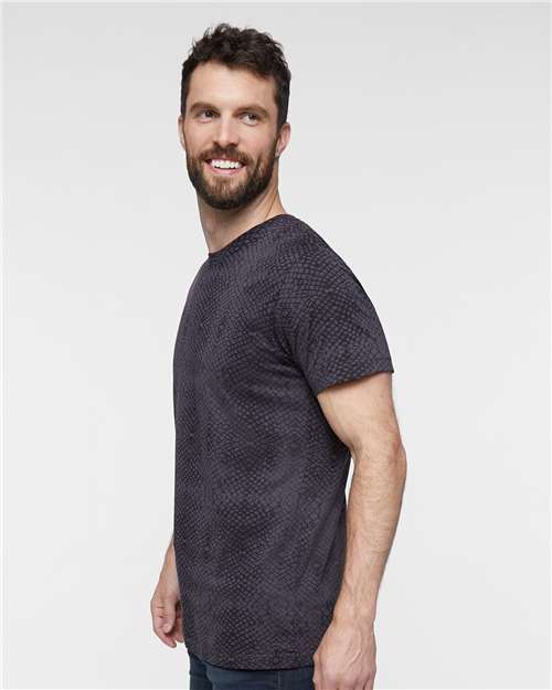 LAT 6901 Unisex Fine Jersey Tee - Black Reptile - model side