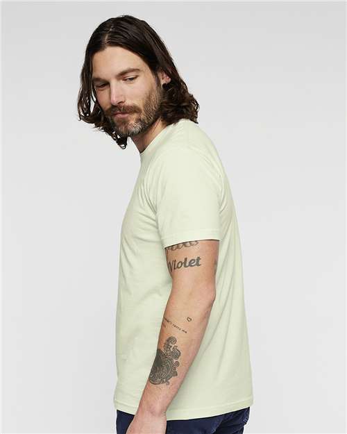 LAT 6901 Unisex Fine Jersey Tee - Honeydew - model side