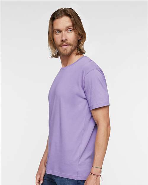 LAT 6901 Unisex Fine Jersey Tee - Lavender - model side