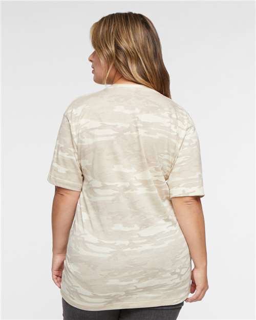 LAT 6901 Unisex Fine Jersey Tee - Natural Camo - model back