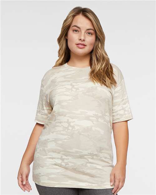 LAT 6901 Unisex Fine Jersey Tee - Natural Camo - model front