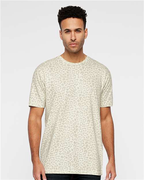LAT 6901 Unisex Fine Jersey Tee - Natural Leopard - model front