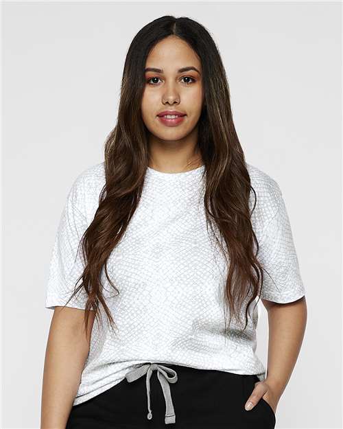 LAT 6901 Unisex Fine Jersey Tee - White Reptile - model front