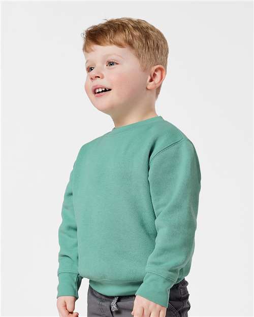 Rabbit Skins 3317 Toddler Fleece Crewneck Sweatshirt - Saltwater - model side