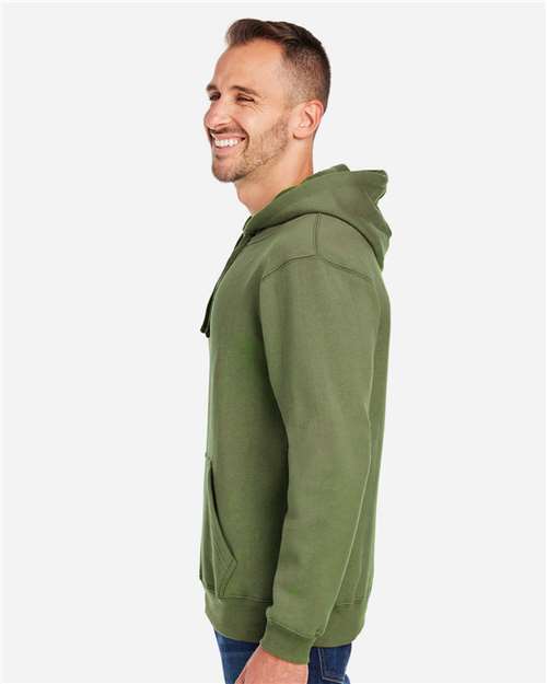 J. America 8824 Men's Premium Hooded Sweatshirt - Military Green - model side
