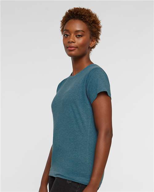 LAT 3516 Women's Fine Jersey Tee - Bermuda Blackout - model side
