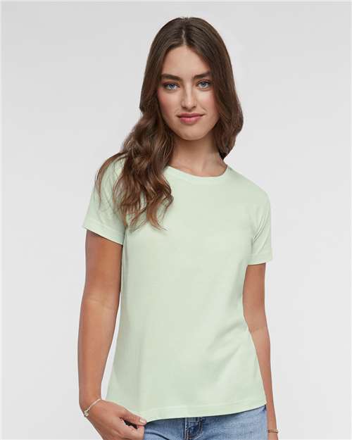 LAT 3516 Women's Fine Jersey Tee - Honeydew - model front
