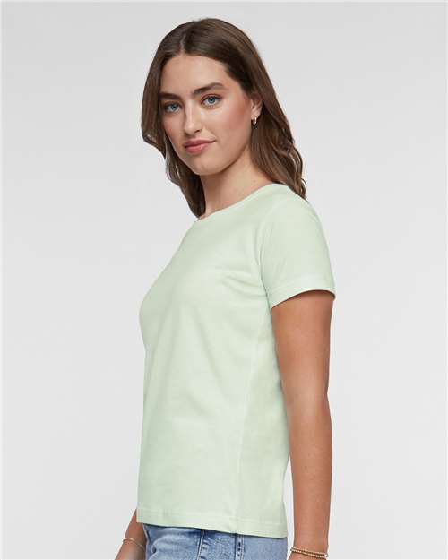 LAT 3516 Women's Fine Jersey Tee - Honeydew - model side