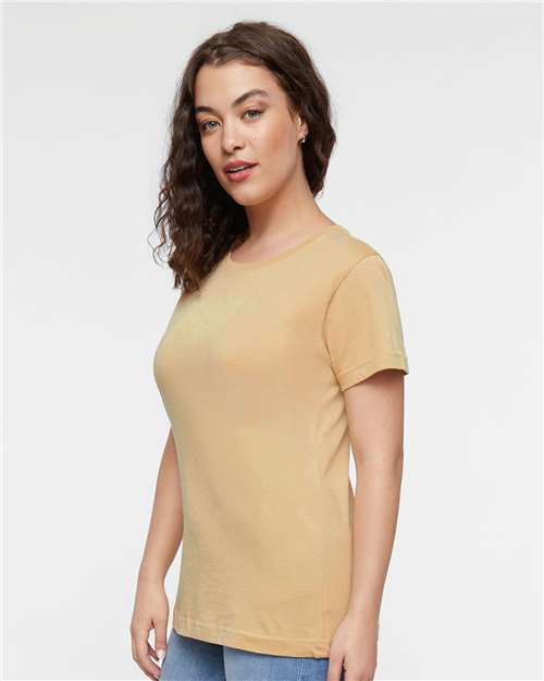 LAT 3516 Women's Fine Jersey Tee - Latte - model side