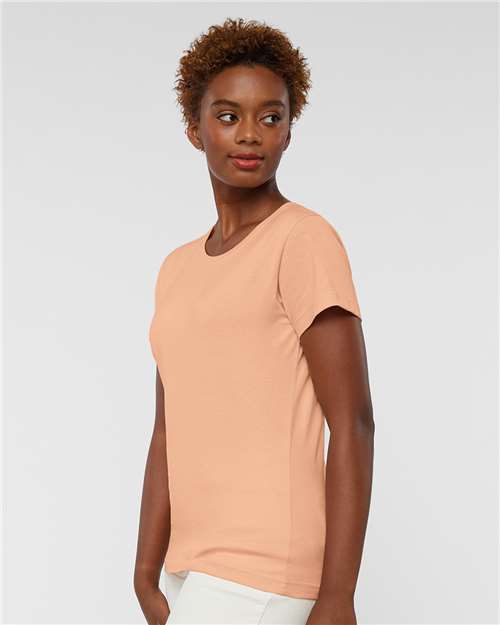 LAT 3516 Women's Fine Jersey Tee - Peachy - model side