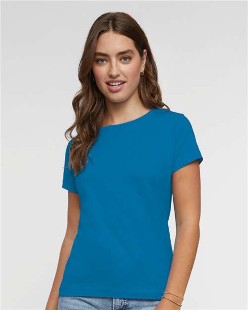 LAT 3516 Women's Fine Jersey Tee - Tradewind - model front