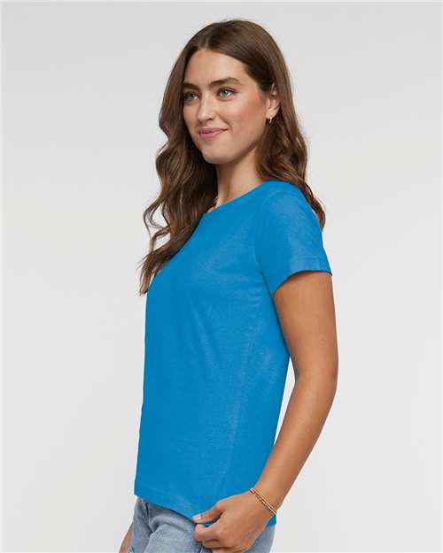 LAT 3516 Women's Fine Jersey Tee - Tradewind - model side