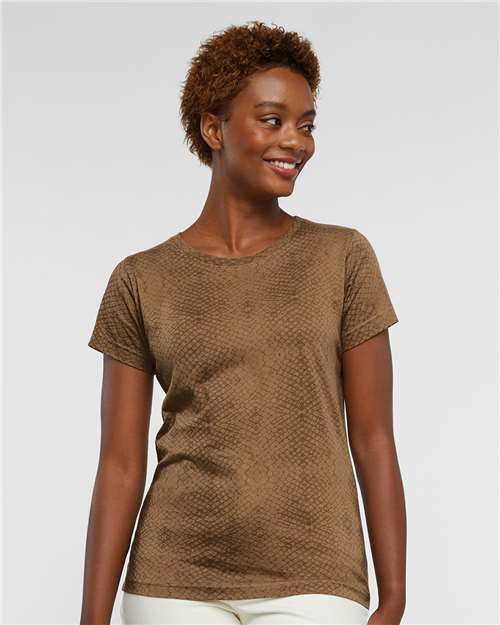 LAT 3516 Women's Fine Jersey Tee - Brown Reptile - model front