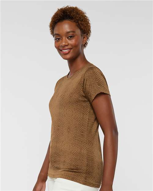 LAT 3516 Women's Fine Jersey Tee - Brown Reptile - model side