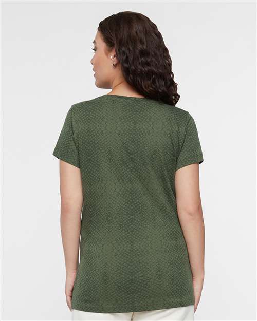 LAT 3516 Women's Fine Jersey Tee - Green Reptile - model back