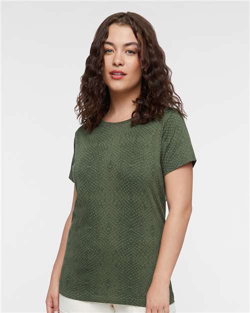 LAT 3516 Women's Fine Jersey Tee - Green Reptile - model front