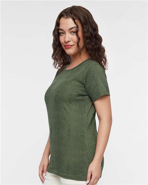 LAT 3516 Women's Fine Jersey Tee - Green Reptile - model side