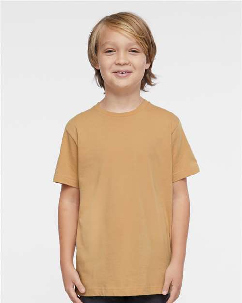 LAT 6101 Youth Fine Jersey Tee - Latte - model front